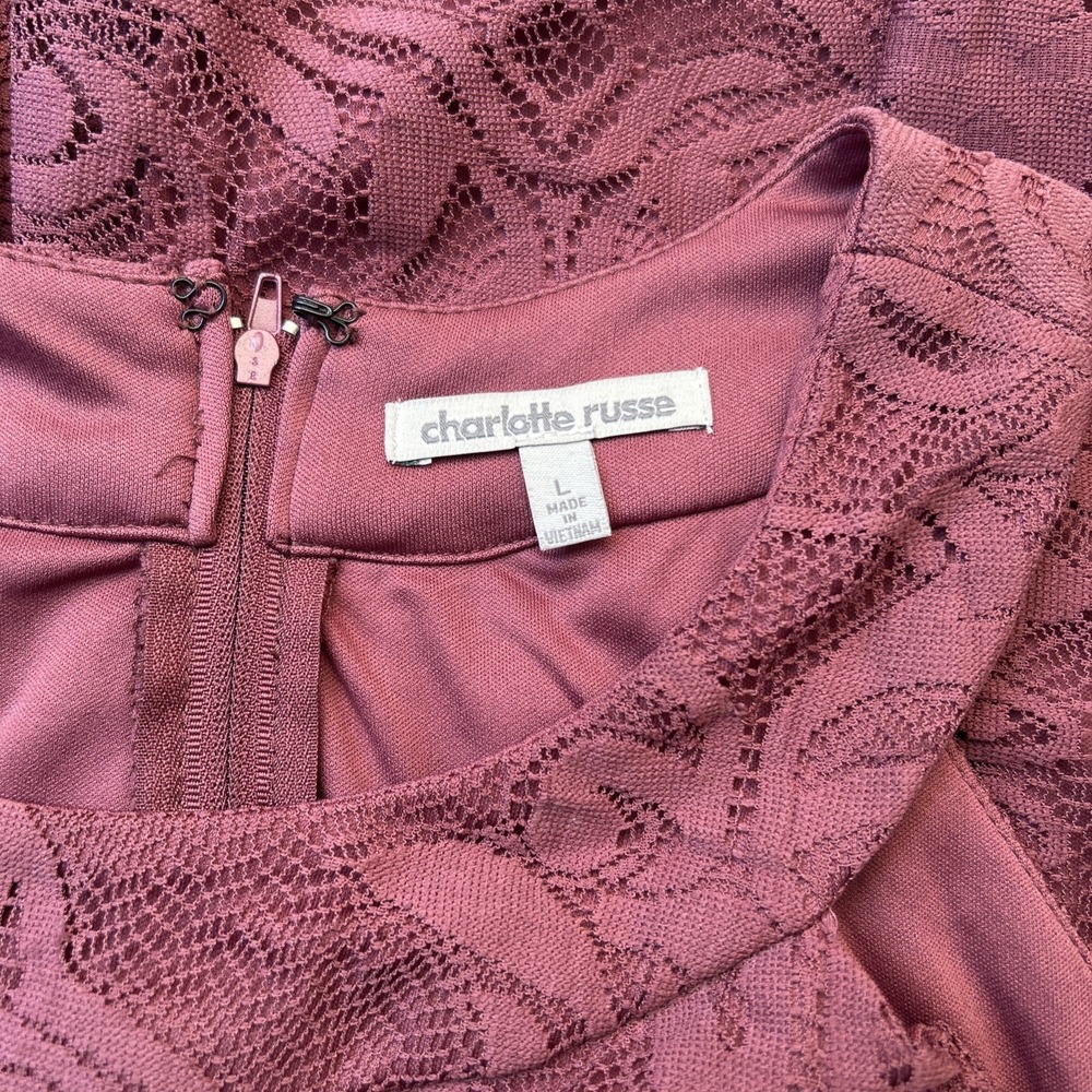 Charlette Russe Size L Lace Burgundy Dress See Through Waist Flowy - Picture 11 of 16